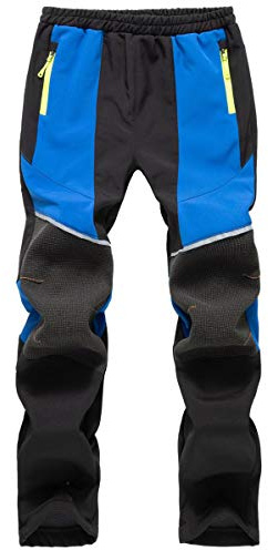 FAIRYRAIN Kinder Jungen Mädchen Softshellhose Gefütterte Winddicht Outdoorhose Atmungsaktiv mit Fleecefütterung Warm Regenhose Skihose Wanderhose (N-Blau, 164-170)