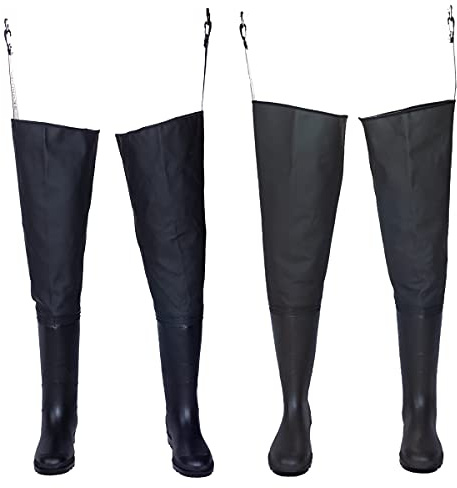3Kamido® Watstiefel Classic, SCHWARZ und GRÜN Serie 680, Anglerhose Standard, Fischerhose Teichhose Hochwasserhose (Schwarz, 45)