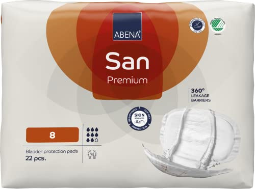 ABENA San 8 Premium Inkontinenzeinlagen MONATSPAKET (22 x 4 = 88 Stück) für Damen und Herren, 2500 ml Saugfähigkeit, schnell einziehende, diskrete und anatomische einlagen für Männer/Frauen