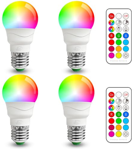 iLC Glühbirne mit Fernbedienung Farbwechsel Farbige Leuchtmittel LED Lampe Edison Dimmbare Farbige Leuchtmitte Lampen 5W E27 RGB LED Birnen - Dual Memory - 12 Farben - (4-er Pack)