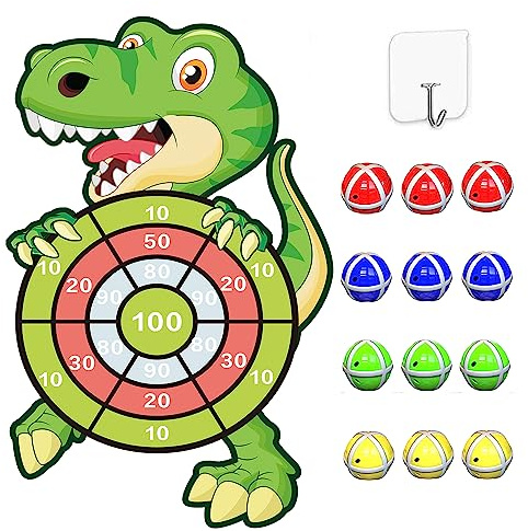 Dinosaurier Spielzeug für 3–9, 76cm Kinder Dino Klett Dartscheibe mit 12 Klebrigen Bällen, Drinnen und Draußen Hängendes Wurfspiel Sets für Kinder Groß und Klei, Geburtstags Geschenke für 4–10 Junge