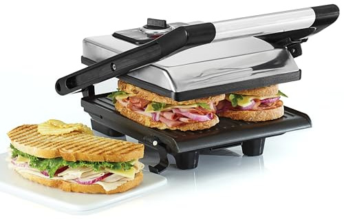 bella Panini-Presse, Sandwichmaker und elektrischer Indoor-Grill mit doppelten antihaftbeschichteten Platten, höhenverstellbarem Deckel und abnehmbarer Auffangschale, Edelstahl, 1400 Watt