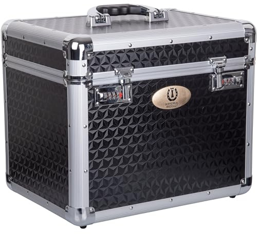 RL24 - Putzbox IRHShiny Imperial Riding – Putzkoffer für Pferde ohne Inhalt – Putzkasten mit Schloss, Teilwänden & Spiegel im Deckel – Putzkiste in Schwarz Glitter – 38 x 28 x 32 cm