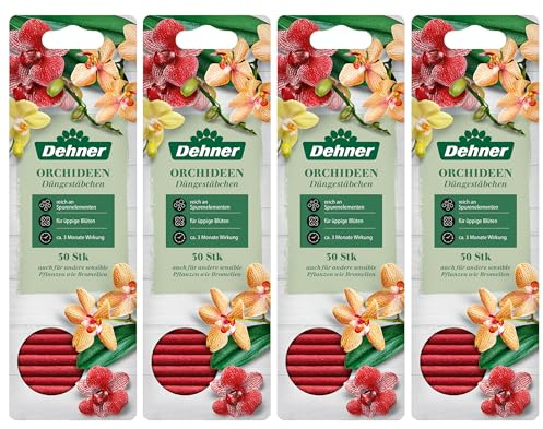 Dehner Düngestäbchen für Orchideen, Spezialdünger, hochwertiger Dünger, NPK-Dünger, mit Langzeitwirkung, 4 x 30 Stück (120 Stück), mehr farbig