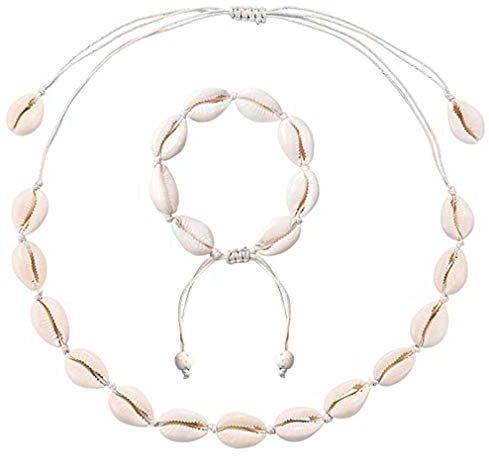 GLITZFAS Damen Natural Shell Choker Halsketten Armband Schmuck Set Boho Muschelkette