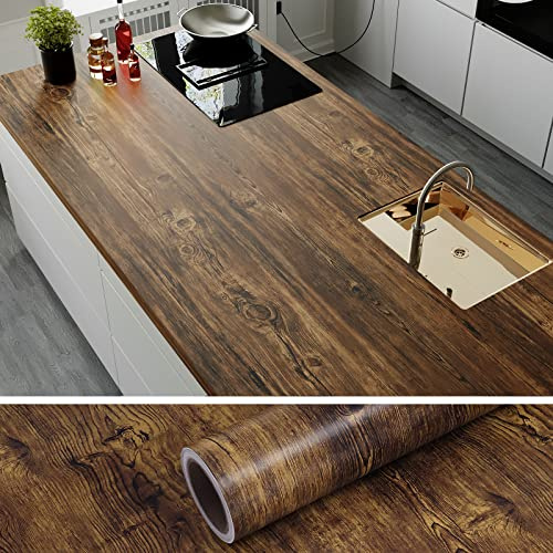 VEELIKE Möbelfolie Holzoptik Braun 60cm x 900cm Klebefolie Holz Tapete Selbstklebend Folie in Holz-optik Schrankaufkleber Schlafzimmer Küchentapete Abwaschbar Wandtapete Badezimmer Tapeten Wohnzimmer