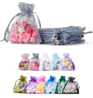 Soul Projekt [25 Stk.] Organzasäckchen mit Kordelzug für Hochzeiten, Schmuck, Geburtstage, Bastelarbeiten, Kristalle, Süßigkeiten, Gastgeschenke. Grau Organza Bags Grey 7x9 x25