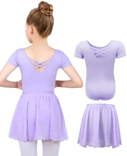 MYSSUCI Ballettkleidung Mädchen Ballettkleid Kinder Kurzarm Baumwolle Ballettanzug Tanzbody Tanzkleid mit Chiffon Rock Tütü 3-11Jahre