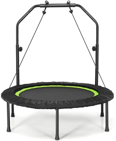 LIFEZEAL Faltbares Fitnesstrampolin Ø101cm, Springer mit Sicherheitsstange & 2 Widerstandsbänder, Trampolin für Erwachsene & Kinder mit verstellbaren Höhe, Belastung 150 kg