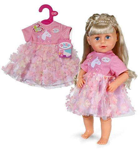 BABY born Blumenkleid mit Einhorn - Farbenfrohes Puppenkleid mit Blumendetails - Für alle 43cm Puppen - Hochwertiges Puppenzubehör