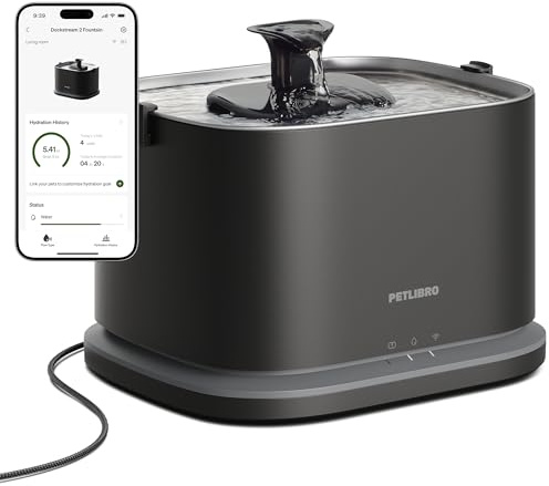 PETLIBRO Verbesserter Katzenbrunnen, Dockstream 2 Smart App-Überwachungs Trinkbrunnen für Katze, 3L Katzentrinkbrunnen Edelstahlschale zum Trinken im Innenbereich, 5G WiFi Wasserbrunnen Hund, Schwarz