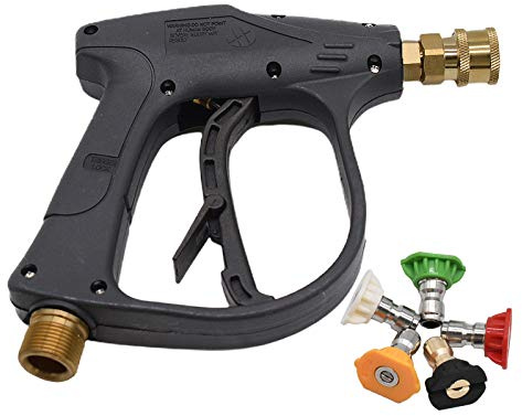 Stone Banks Hochdruckreiniger Pistole mit 5 Sprühdüsen, 4350 PSI 1/4" Schnellverschluss Hochdruckpistole, M22 Kurze Jet Waschpistole Schaumpistole für Autowäsche (M22 14MM Schlauchanschluss)