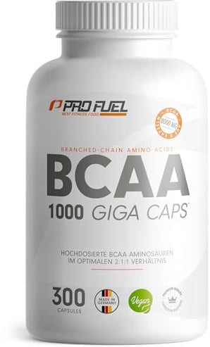 BCAA 1000 Giga Caps - hochdosiert mit 8000mg B.C.A.A. - 300x BCAA-Kapseln mit je 1000 mg B.C.A.A. im optimalen 2:1:1 Verhältnis - Aminosäuren Leucin, Isoleucin & Valin - laborgeprüft, 100% vegan