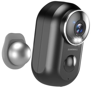ZUMIMALL Überwachungskamera Aussen/Innen Akku, WLAN Kamera Doppelständer, Magnethalterung, kabellos, PIR-Bewegungserkennung, 2K-Nachtsicht, IP66 wasserdicht, 2,4 G Wi-Fi-kompatibel, Schwarz