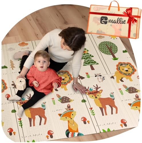 Mallie® Spielmatte Baby Faltbar inkl. Gratis Tragetasche 180x150x1cm [100% BPA- und Schadstoff-Frei] Doppelseitige Krabbelmatte Baby, Krabbeldecke Baby I Baby Play Mat, Spielmatte Baby Faltbar