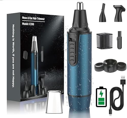Nasenhaartrimmer Herren, USB Wiederaufladbar Nasenhaarschneider 3 in 1 Set Ohrhaarschneider mit Doppelschneideklingen, Schmerzfreier Augenbrauen und esichtshaartrimmer für Männer und Frauen
