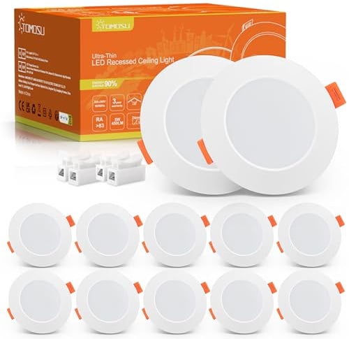 5W LED Einbaustrahler 230V Flach, LED Spot Neutralweiß, Deckenspot 10 Stück | 450LM 4000K Spots Deckenleuchte, AC 220-240V, Slim Ø75-90mm Lochmaß, IP44 Einbauleuchten für das Bad