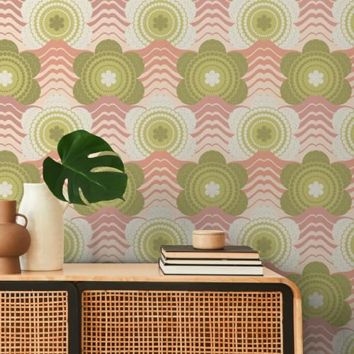 A.S. Création Blumen-Vliestapete – Rosa, Grün, Creme – 0,53 x 8,5 m | Florales Blumen-Motiv als natürlicher Blickfang – matte Motivtapete, einfach zu verkleben & spurlos abziehbar