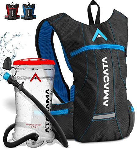Atacama Trinkblase 2L einzeln oder inkl. Rucksack in Rot und Blau - wasserdichtes Trinksystem, reflektierender Rucksack, sehr leicht, optimal fürs Trekking, Wandern oder Fahrradfahren