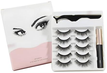 ZXUPOI 5 Paare Magnetische Wimpern, Magnet Wimpern mit Eyeliner,Künstliche Wimpern Magnetisch Wasserfest, 3D Magnetwimpernset mit Eyeliner, Magnetic Lashes, Weiche Falsche Wimpern