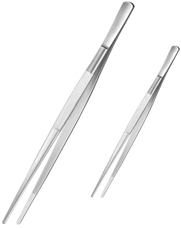 Diompirux 2er SET 304 Edelstahl-Pinzette Kochpinzette, Rutschfest Lang Gerade Pinzette, Solide Küchenpinzette, Fleisch und Grillpinzette, für Fleischzange Bratzange Servier Zange(30CM + 20CM)