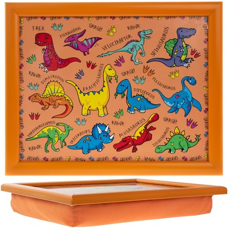 The Leonardo Collection Knietablett Little Stars Dinosaurier, klein zum Servieren und Frühstück, bequeme Knietabletts mit Sitzsackkissen, langlebige Knietabletts zum Essen auf dem Schoß für Erwachsene