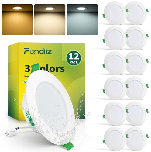 Fondiiz Einbaustrahler LED 230V, 6W, 75mm-90mm Lochmaß, IP44, 12er Set | 700LM, 3 Farbtemperaturen Warmweiß 2700K/Neutralweiß 4000K/Kaltweiß 6000K, Durchmesser 98mm LED Spots für Badezimmer, Weiß