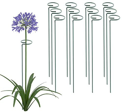 Thealyn 12 Stück 45,7 cm Pflanzenstützstäbe, Metall, einstielige Blumenstützreifen, Gartenpflanzen, Pflanzenrequisite für Amaryllis, Orchidee, Lilie, Rose, Pfingstrose, Tomaten, Gladiolen