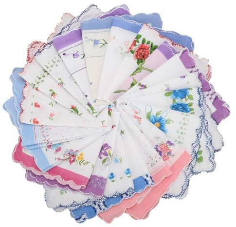 EEEKit Stoff Taschentücher, Damen Taschentücher, 20 Stück Baumwolltaschentücher mit Motiv Wellenkante für Hochzeit Geschenke, 28 x 28 cm