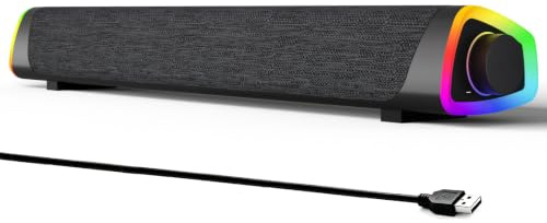 SOULION R30 Plus PC Lautsprecher, USB-betrieben Bluetooth Soundbar, Grau | LED-Lichter & Lautstärke Regler Computer Lautsprecher, PC Boxen für Desktop, Laptop, Handy, Monitor, Kein 3,5-mm-AUX