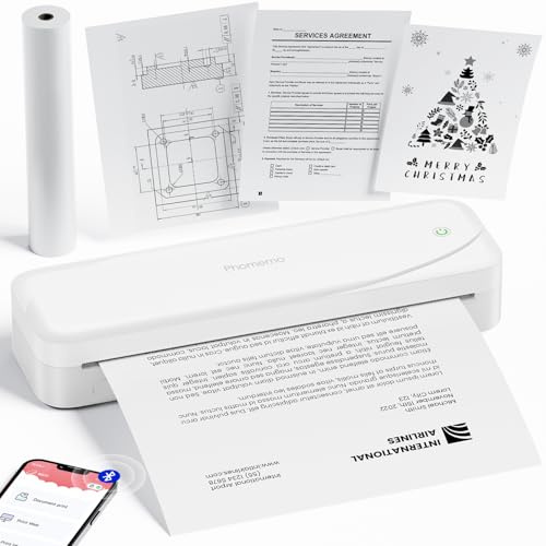 Phomemo M833 Thermodrucker A4 Mobiler Drucker A4 für Unterwegs Tragbarer Drucker Bluetooth 300DPI, 53mm-216mm Druckbreite, Kompatibel mit Handys & Laptops, für Business, Reisen, Rechnungen, Weiß