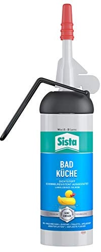 SISTA BAD KÜCHE weiß, Dichtstoff, schimmelresistent ausgestattetes, langlebiges Silikon für Küche und Bad, wasserdichter Fugenfüller, 1x100ml Spender