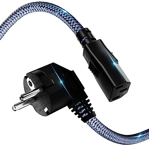 Netzkabel 3 Polig, RIKSOIN Kaltgerätekabel 10m Nylon-Geflecht Universale Stromkabel (CEE 7/7 auf IEC60320 C13) mit VDE für Monitore, PC, Drucker, PS3/PS4 PRO, Scanner, TV(10M, Gray)