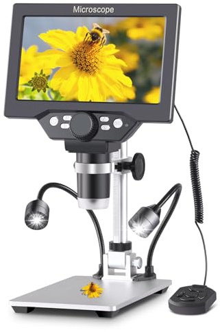 Koolertron LCD Digital Mikroskop für Erwachsene/Kinder, 7 Zoll, 1080P | USB Mikroskop mit Licht und Fernbedienung, 12 Megapixel, 1200X Facher Vergrößerung, 3000mAh Akku, mit 32G TF