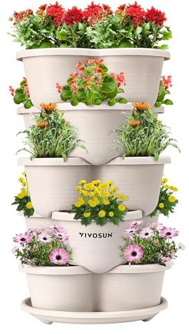 VIVOSUN Pflanzturm 5 Ebene Erdbeerturm stapelbar Pflanzer Kartoffelturm vertikale Gartenarbeit pflanzenturm Outdoor für Erdbeeren, Blumen, Kräuter, Gemüse