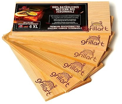 6 Pack XL Grillbretter - Zedernholzbrett zum Grillen - Räucherbretter aus Zedernholz von grillart® hergestellt aus 100% natürlichem Western Red Zedernholz für einen besonderen Grillgeschmack