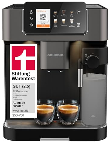 Grundig KVA 8230 Kaffeevollautomat, Stiftung Warentest GUT (2,5)*, 18 Kaffeespezialitäten, mit Cold Brew, externer Milchbehälter, 1350 W, 19 Bar, Schwarz/Dunkelsilber