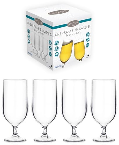 Lay-Z-Spa BWA0007 - Premium Biergläser aus Kunststoff, nahezu unzerbrechlich, ultraklar, wiederverwendbar und spülmaschinenfest, ideal für Whirlpools, Pools, Camping und Picknick, 420 ml, transparent,