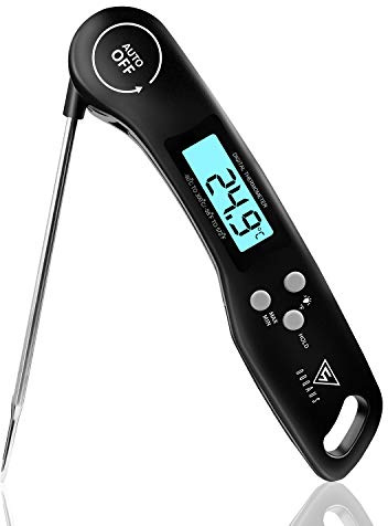 DOQAUS Fleischthermometer, 3 Sekunden Sofortlesezeit Grillthermometer | Bratenthermometer mit Hintergrundbeleuchtung, Lange Sonde, Thermometer Kochen Küchenthermometer für Flüssig,BBQ, Schwarz