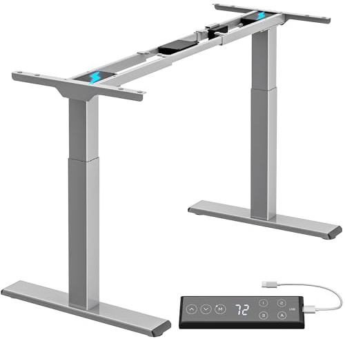 ALLDREI höhenverstellbarer Schreibtisch Gestell 2 Motoren, mit Type-C Ports, elektrisch stufenlos Höhenverstellung, mit 3 Speicher-Steuerung, 2-Fach-Teleskop (Grau)