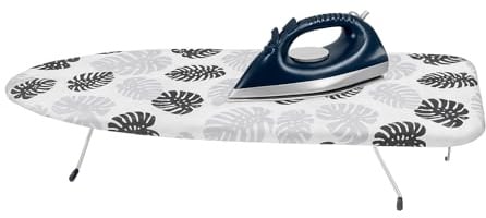 FRAMADO - Tischbügelbrett - Kleines Bügelbrett Klappbar - 77 x 28 cm - Stabil, mit Stahlgestell, Polycottonbezug und Haken zum Aufhängen - Mini Bügelbrett mit Klappbaren Beinen, Platzsparend
