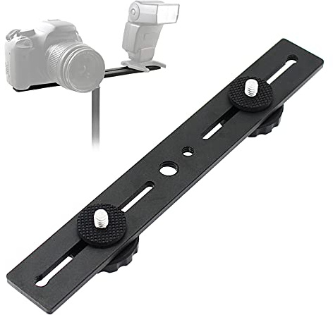 Zeetain Dual-Speedlite Kamera-Stativhalterungssystem,20 cm Blitzverlängerungsarm mit Doppelstativanschlüssen (1/4 + Kaltlichtschuh)Kompatibel mit DSLR-Kameras, LED-Videolichtern und Blitzgeräten