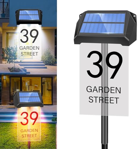 TOTHDATE Solar Hausnummer Beleuchtet, 3 Farben Personalisiert Hausnummernschild Beleuchtet 1200mAh IP65 Wasserdichte Adresstafel für Wandboden