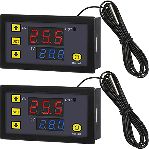 Frienda W3230 LCD Digital Thermostat DC 12V 20A Temperaturregler Messgerät Temperaturschalter -50-110 Grad Celsius mit Temperatursensor Hohe Temperatur Alarm LED Anzeige (2 Stück)