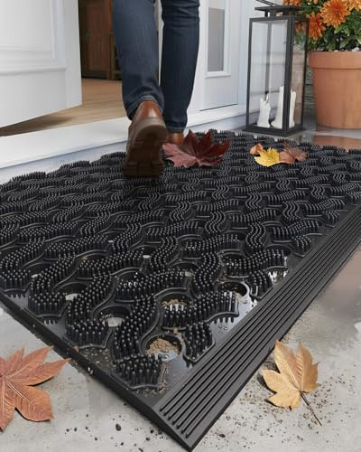COLOR&GEOMETRY Null Geruch TPE fussmatte aussen Heavy Duty Eingang Fußmatte, umweltfreundlich, Keine Wartung, rutschfeste schmutzfangmatte für Haustür, Terrasse, Garage, 43x75cm Schwarz
