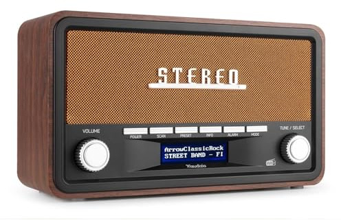 Audizio Foggia, Retro Radio, DAB Plus Radio, Bluetooth, Batterie- Netzbetrieb, Radiowecker, FM, 20 Speicherplätze, AUX, Alarm Küchenradio Vintage, Kupfer Orange