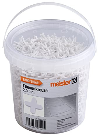 Meister Fliesenkreuze 2,0 mm - Praktisches Set mit 1800 Stück - Aus robustem Polypropylen - weiß / Fliesenzubehör / Fliesenverlegehilfe / Fugenkreuze / 4427000