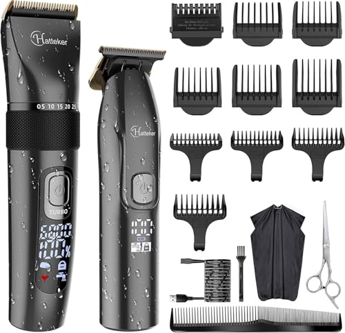 Hatteker Profi Haarschneidemaschine Set Haarschneider Pflegesets Barttrimmer Bartschneider Herren T-förmiger Trimmerkopf T-blade Trimmer Präzisionstrimmer IPX7 Wasserdicht