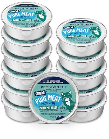 Pets Deli Senior Nassfutter für Katzen mit Wild & Leber, 12x85g | Wild & Leber als proteinreiche Basis, mit Grünlippmuschel & Omega-3, getreidefrei, ohne Zucker, Premium Qualität