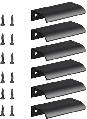 flintronic 6 Stück Möbelgriffe Versteckter, Geschwungener Türgriff, 8cm | Modernes Küchengriffe Aluminium, Verdeckter Schubladengriff Griffe, für Küchenschränke, Kleiderschrank, Bad-Schwarz